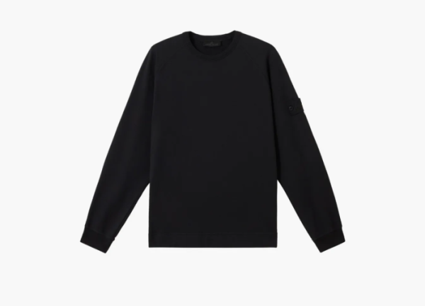 Stone Island Crewneck Sweatshirt with Ribbed Details Black  Stone Island Crewneck Sweatshirt with Ribbed Details Black