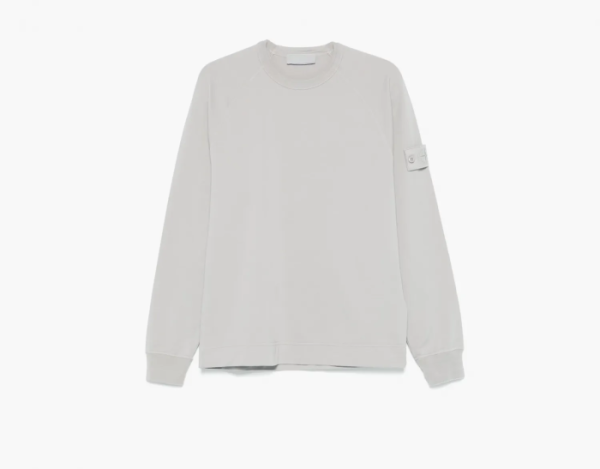 Stone Island Crewneck Sweatshirt with Ribbed Details Dusty Grey  Stone Island Crewneck Sweatshirt with Ribbed Details Dusty Grey
