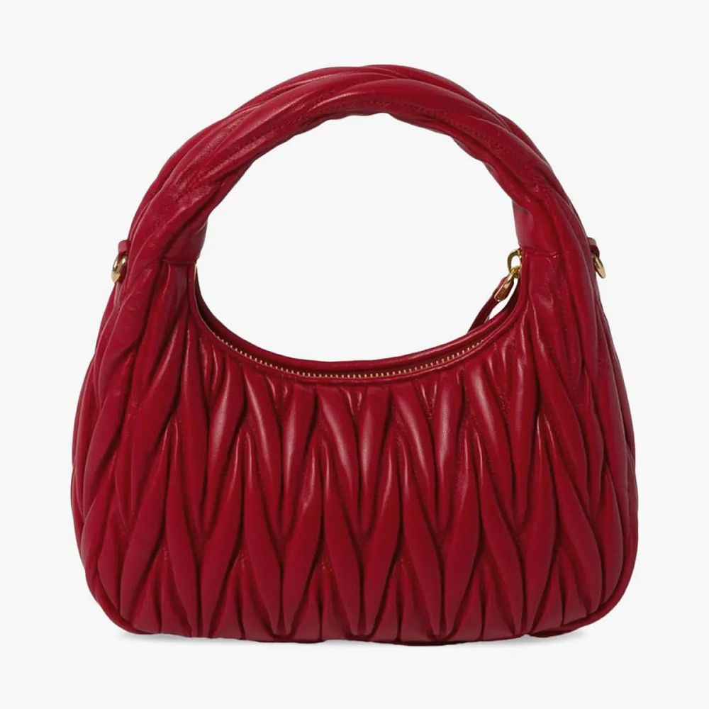 Miu Miu Wander Matelasse Nappa Leather Hobo Bag Red