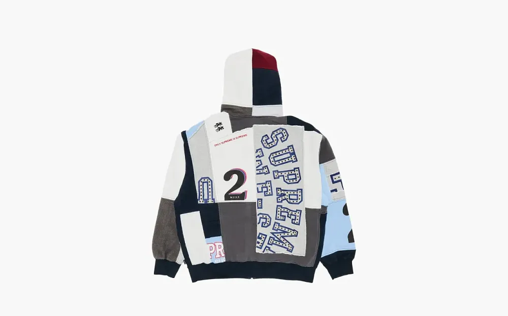 Supreme Patchwork Zip Up Hooded Sweatshirt Navy