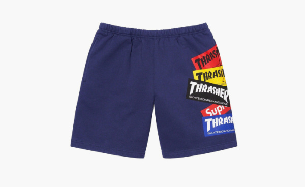 Supreme x Thrasher Multi Logo Sweatshort Washed Navy 