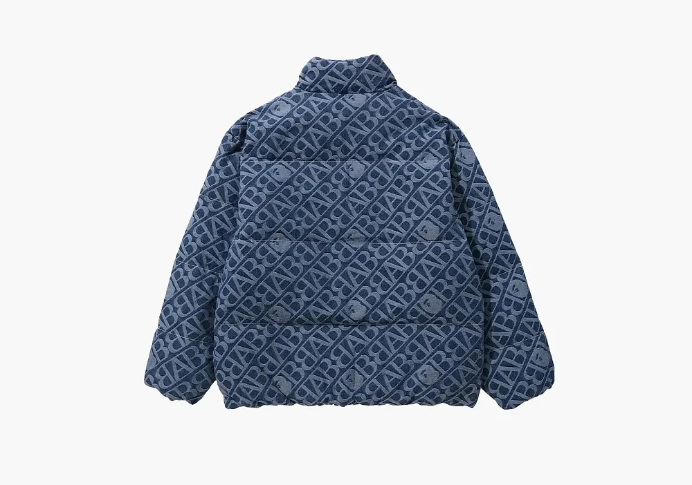 A Bathing Ape Denim Monogram Puffer Down Jacket Blue