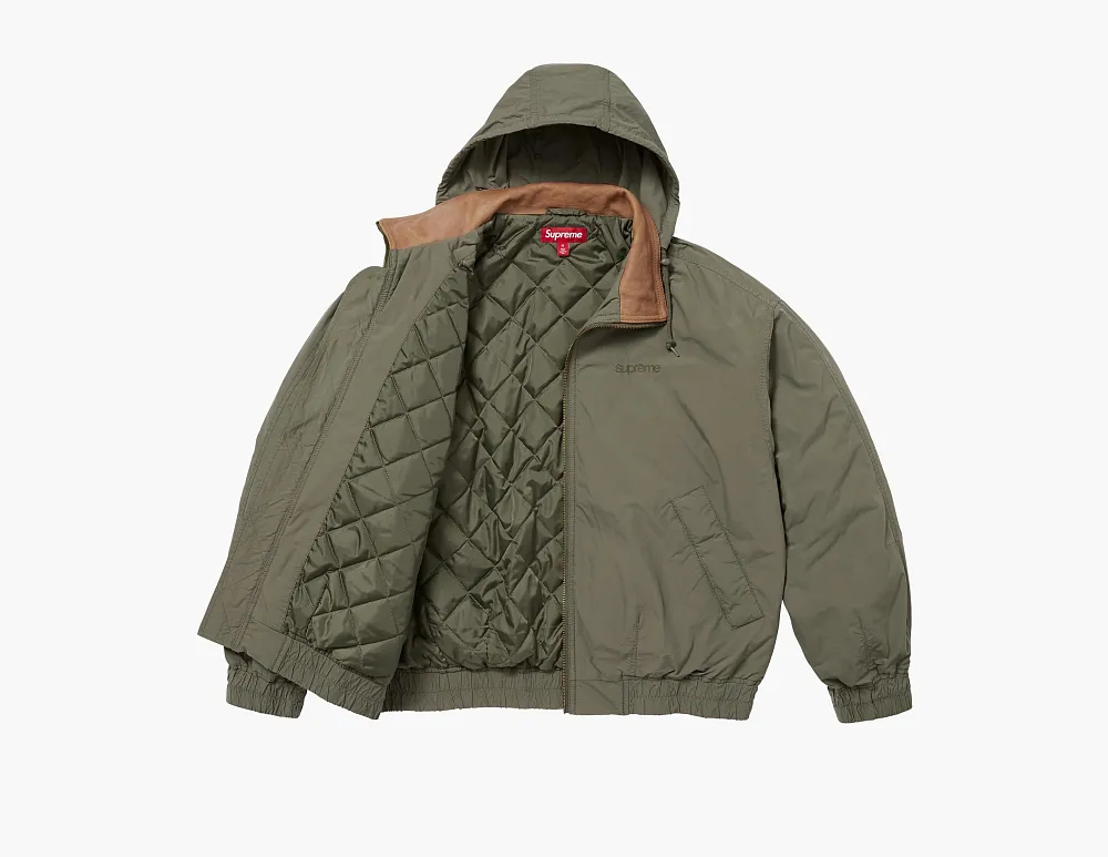 Supreme Leather Collar Utility Jacket Olive