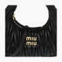 Miu Miu Wander matelassé nappa leather hobo mini-bag "Black" 