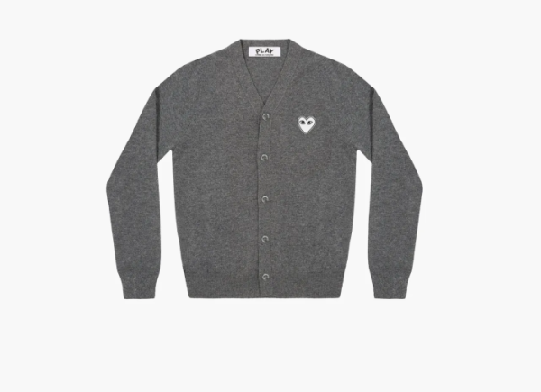 Comme des Garcons PLAY White Heart Knit Cardigan Sweater Dark Grey 