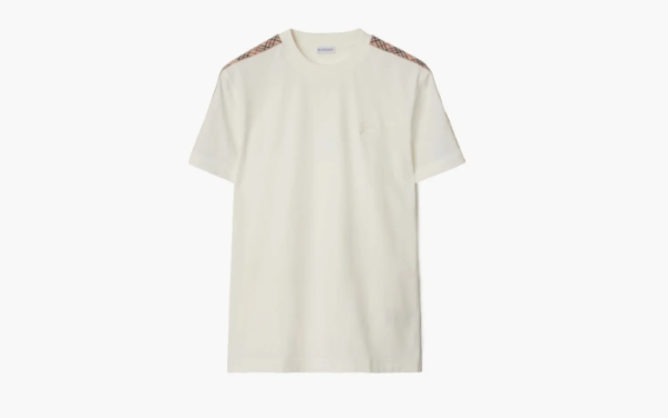 Burberry Check Trim Cotton T-shirt Chalk  Burberry Check Trim Cotton T-shirt Chalk
