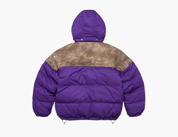 Supreme Leather Yoke Puffer Jacket Purple 