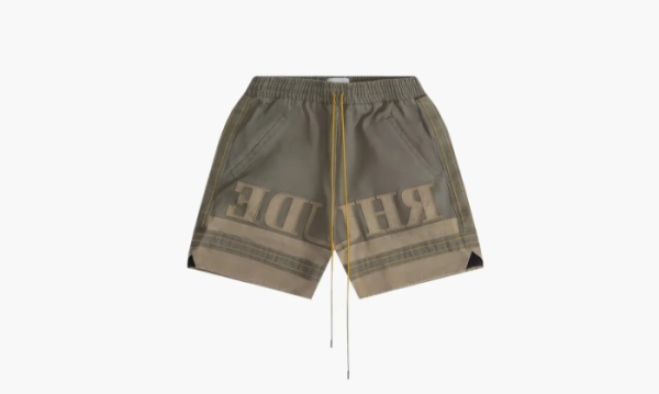 RHUDE Embroidered Canvas Logo Shorts Olive Tan 