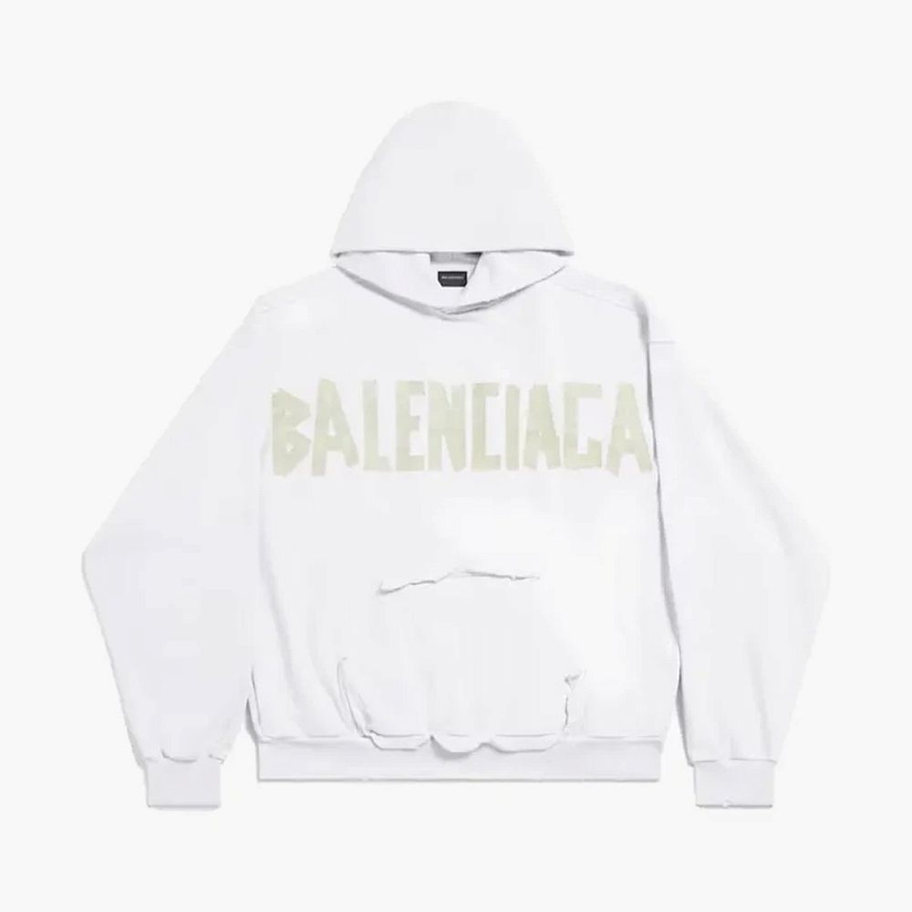 Balenciaga Tape Type Ripped Pocket Hoodie Large Fit White