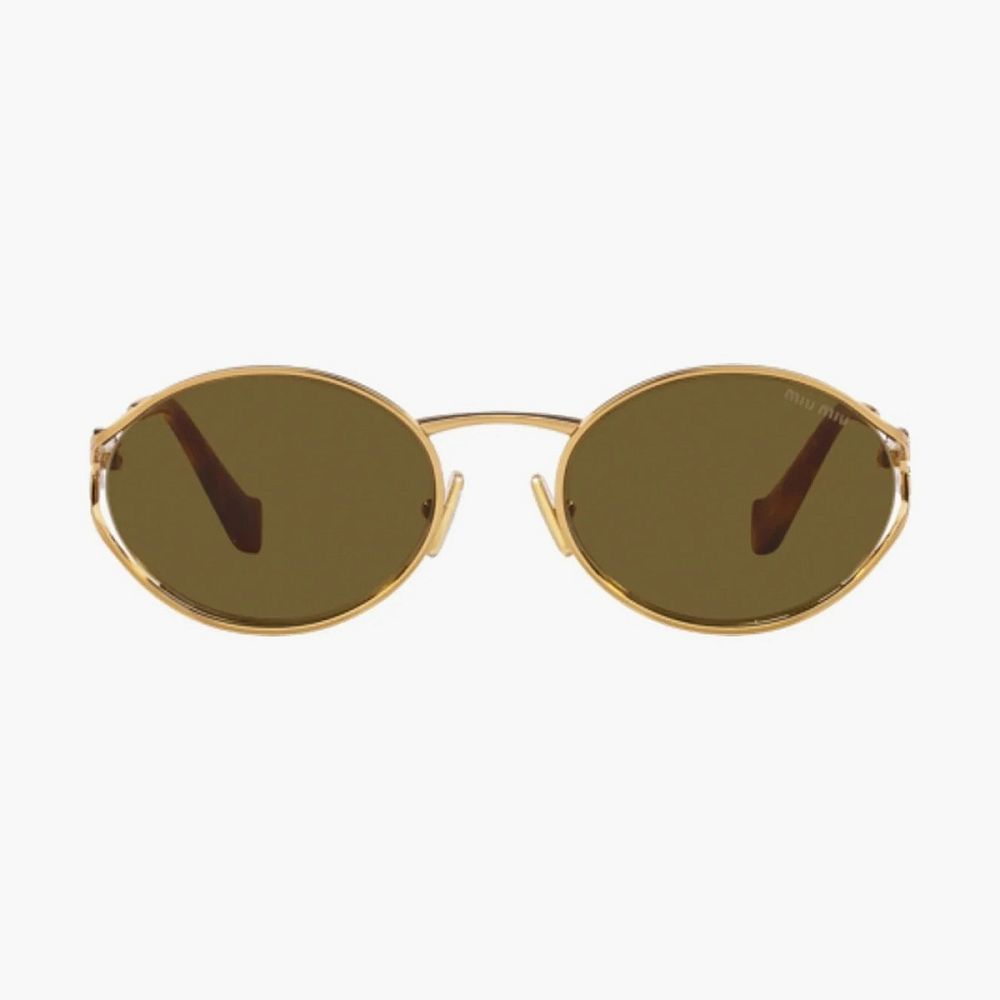 Miu Miu Eyewear Logo Round-frame Sunglasses Gold