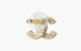 Chanel Crystal CC Gold Stud Earrings Gold 