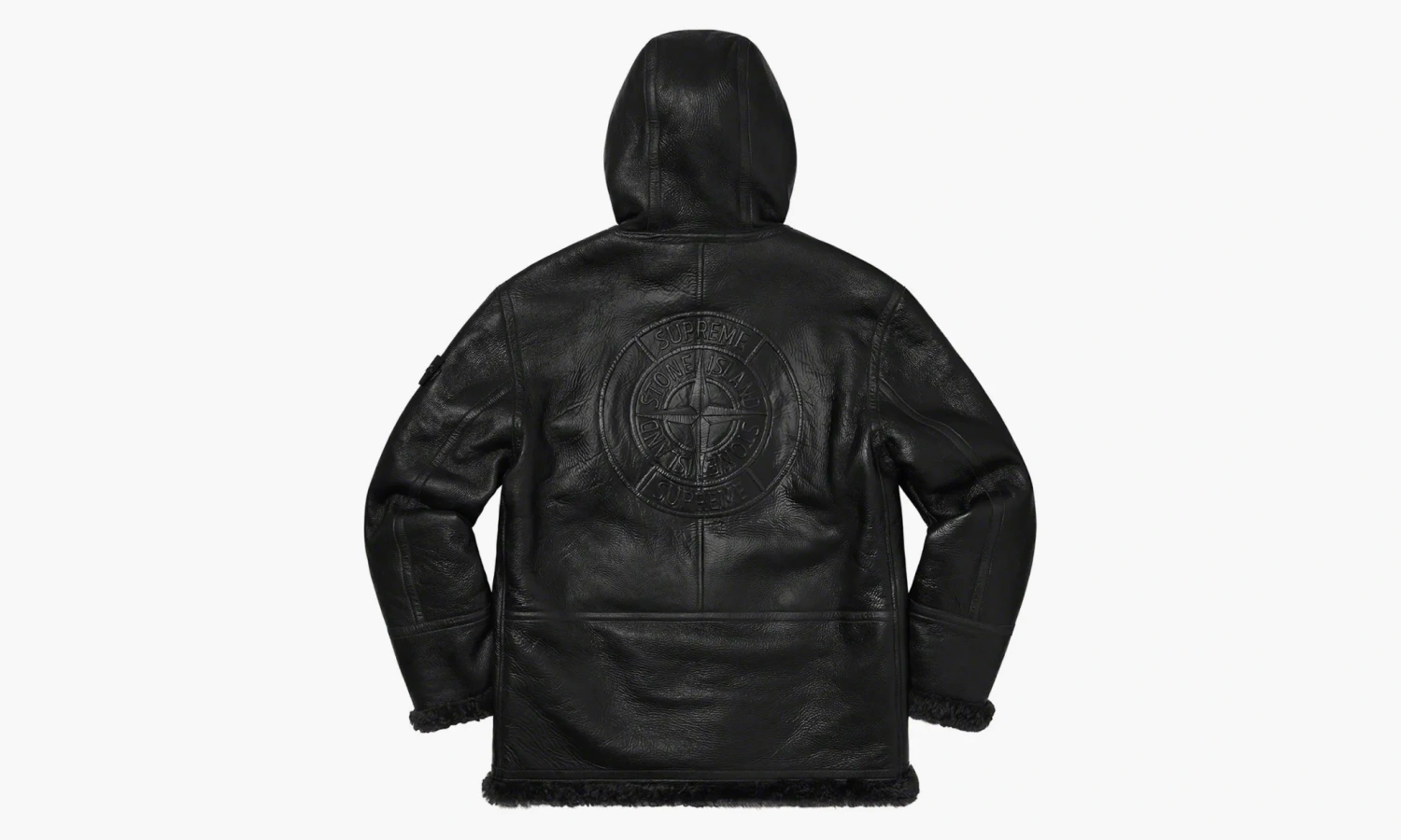 Stone Island X Supreme Hand Painted Hooded Shearling Jacket Black 