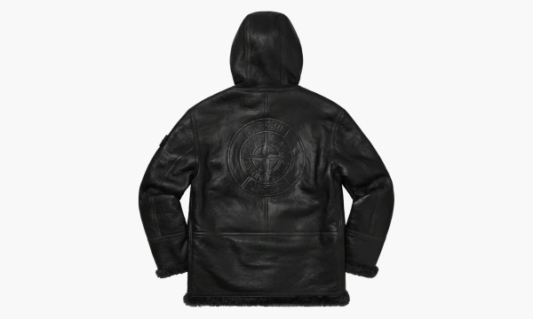 Stone Island X Supreme Hand Painted Hooded Shearling Jacket Black  Stone Island X Supreme Hand Painted Hooded Shearling Jacket Black