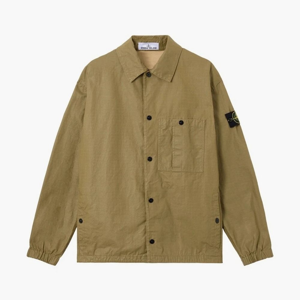 Stone Island Double-Coated Cotton Ripstop Overshirt Military Green