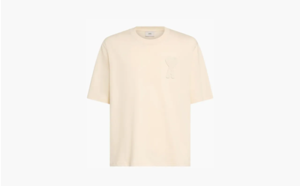Ami Paris Beige Cotton Ami de Coeur Patch T-Shirt White-Cream 