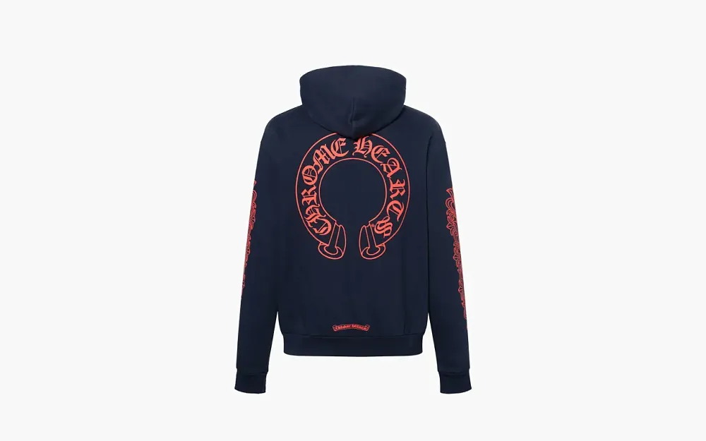 Chrome Hearts Navy Exclusive Horseshoe Logo Hoodie Blue