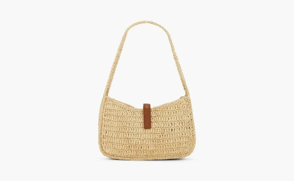 Saint Laurent Le 5 A 7 Mini Hobo Bag in Raffia Natural/Brick 