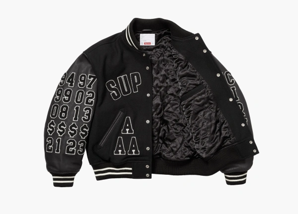 Supreme Praises Varsity Jacket Black  Supreme Praises Varsity Jacket Black