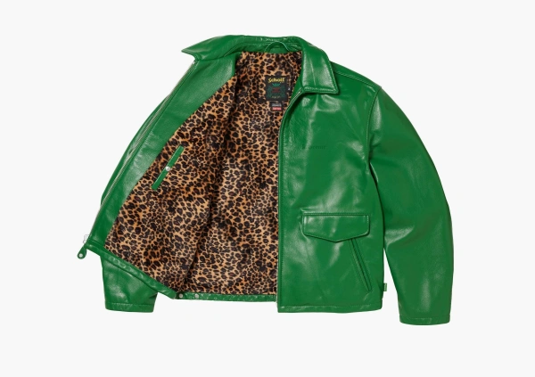 Supreme x Schott Leather Racer Jacket Green 