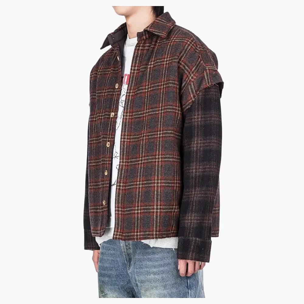 ARNODEFRANCE Double Flannel Overshirt Brown