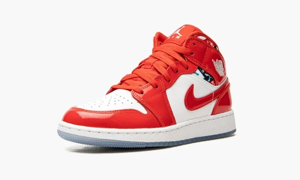 Air Jordan 1 Mid SE GS Barcelona Sweater Red Patent 