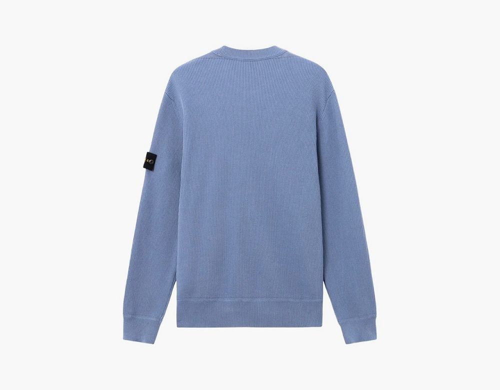Stone Island Ribbed Soft Organic Cotton Crewneck Jumper Avio Blue