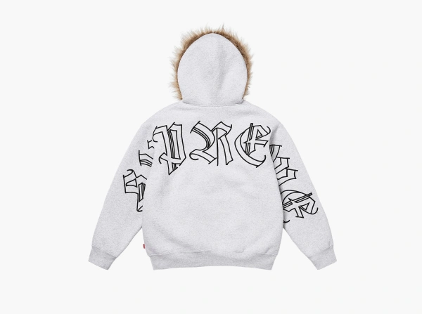 Supreme Faux Fur Zip Up Hooded Sweatshirt Ash Grey 