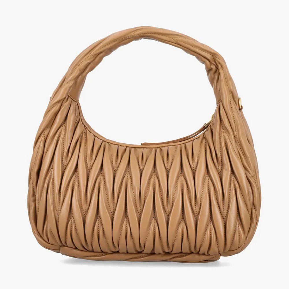 Miu Miu Wander Matelasse Nappa Leather Hobo Bag Caramel