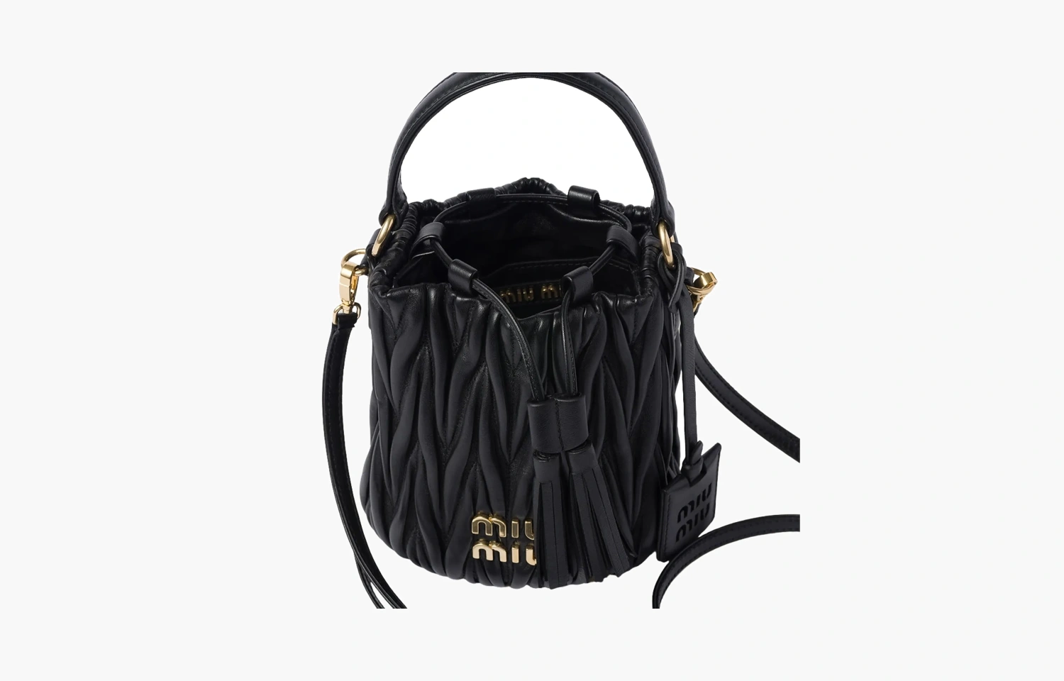 Miu Miu Matelassé nappa leather bucket bag "Black" 