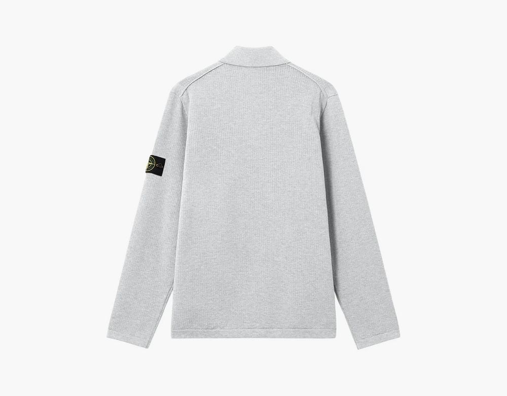 Stone Island Micro Stitch Soft Organic Cotton Long-Sleeve Polo Pearl Grey Melange