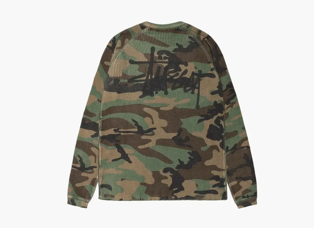 Stussy Raglan Thermal Long-Sleeve Crew Woodland Camo 