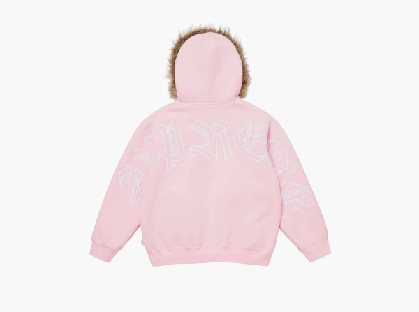 Supreme Faux Fur Zip Up Hooded Sweatshirt Light Pink 
