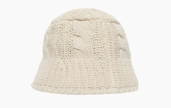 Stussy Flag Label Acrylic Polyester Knit Bucket Hat White 
