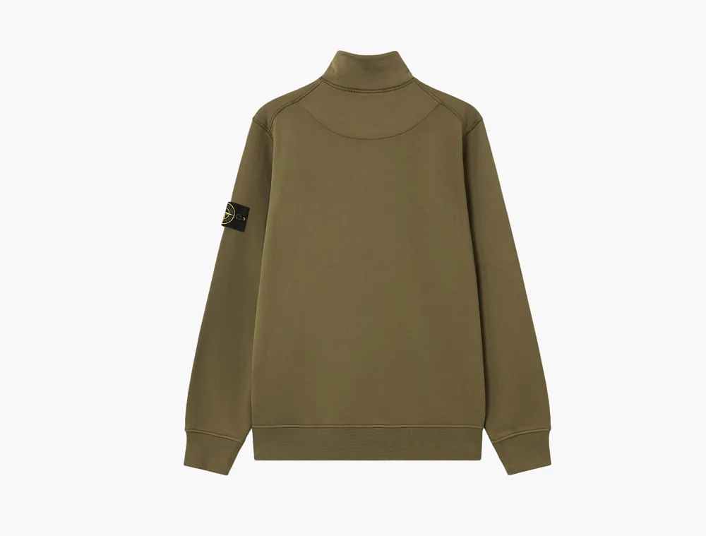 Stone Island Organic Cotton Fleece Half-Zip Sweatshirt Military Green