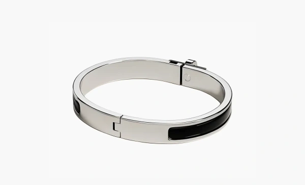 Hermès Plated Metal Enamel Bangles Unisex Silver 