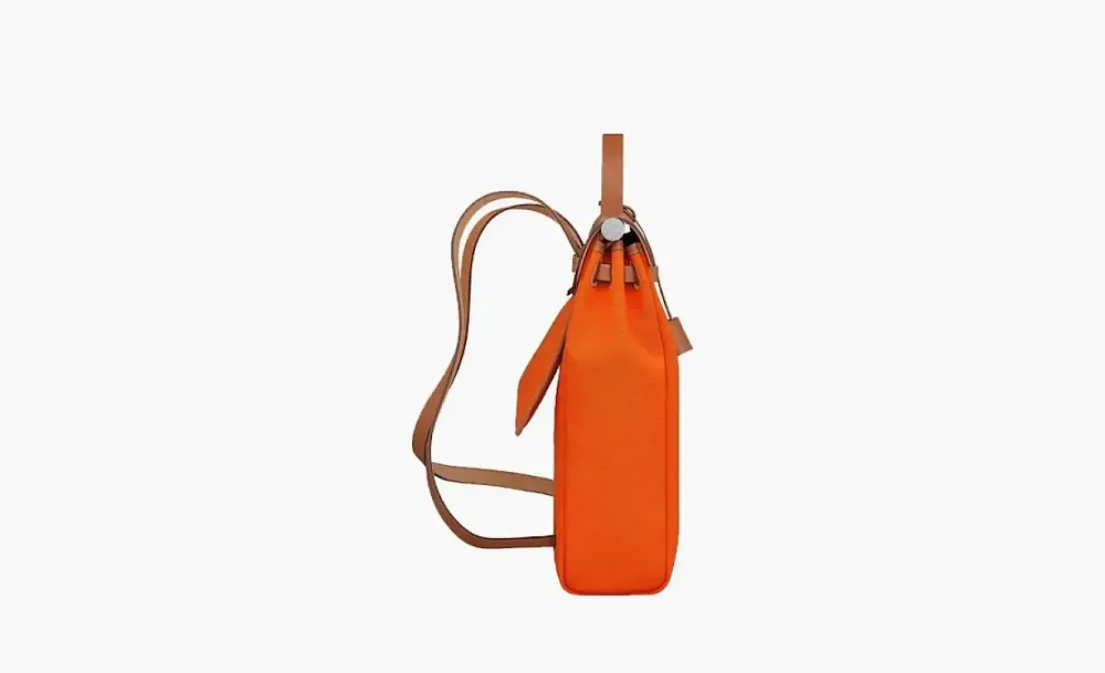 Hermes Herbag Zip Canvas With Hunter Cow Leather Handbag Backpack Orange Red