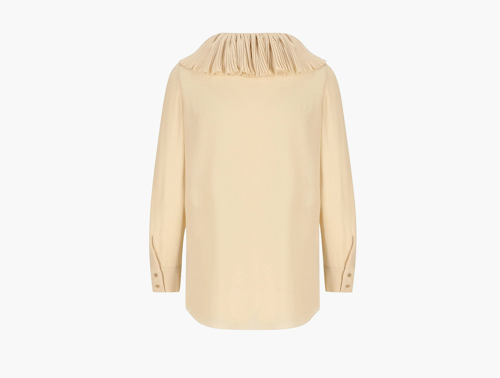 Saint Laurent Muslin Ruffle Blouse Beige