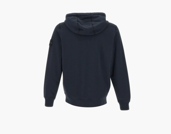 Stone Island Organic Cotton Fleece Hooded Sweatshirt with Drawstring Hood and Zip Navy Blue  Stone Island Organic Cotton Fleece Hooded Sweatshirt with Drawstring Hood and Zip Navy Blue
