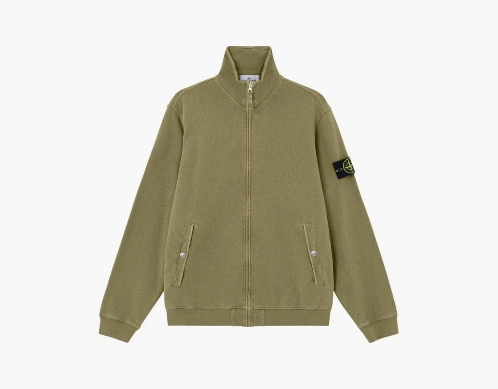 Stone Island Malfile Fleece Old Effect Track Jacket Military Green