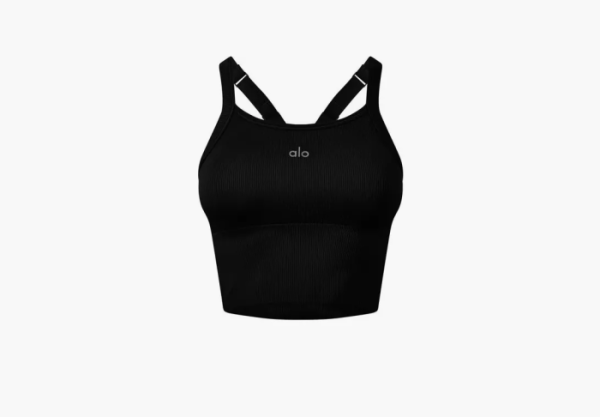 Alo Yoga Seamless Ribbed Favorite Bra Tank Black 