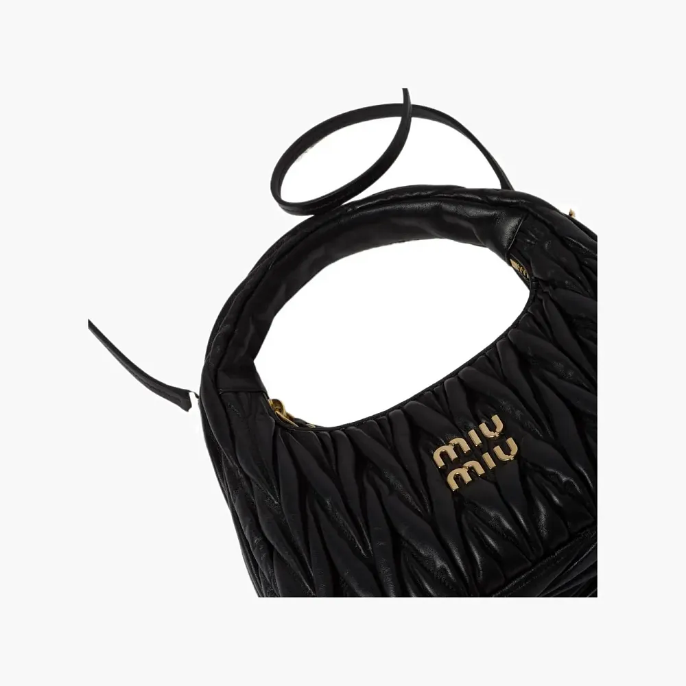 Miu Miu Wander Matelasse Nappa Leather Mini Hobo Bag Black