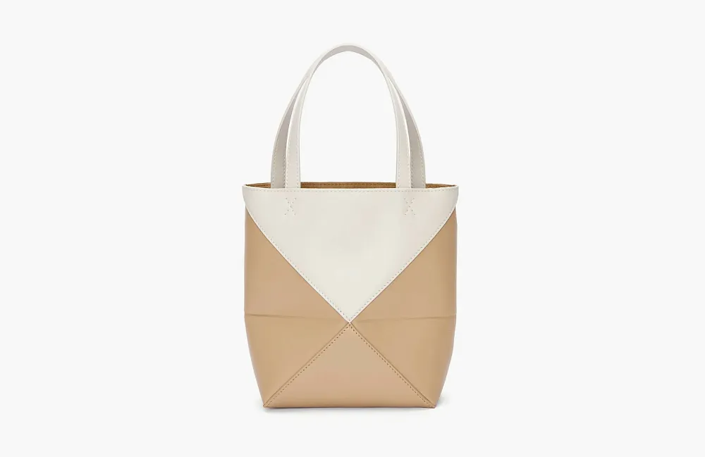 Loewe Mini Puzzle Fold Tote Shiny Calfskin White