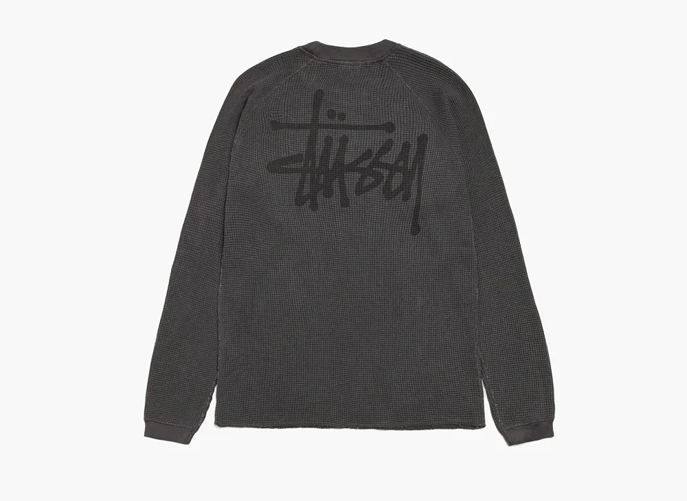 Stussy Raglan Thermal Long-Sleeve Crew Washed Black