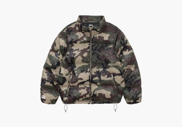 Stussy Wrinkled Nylon Down Puffer Woodland Camo 