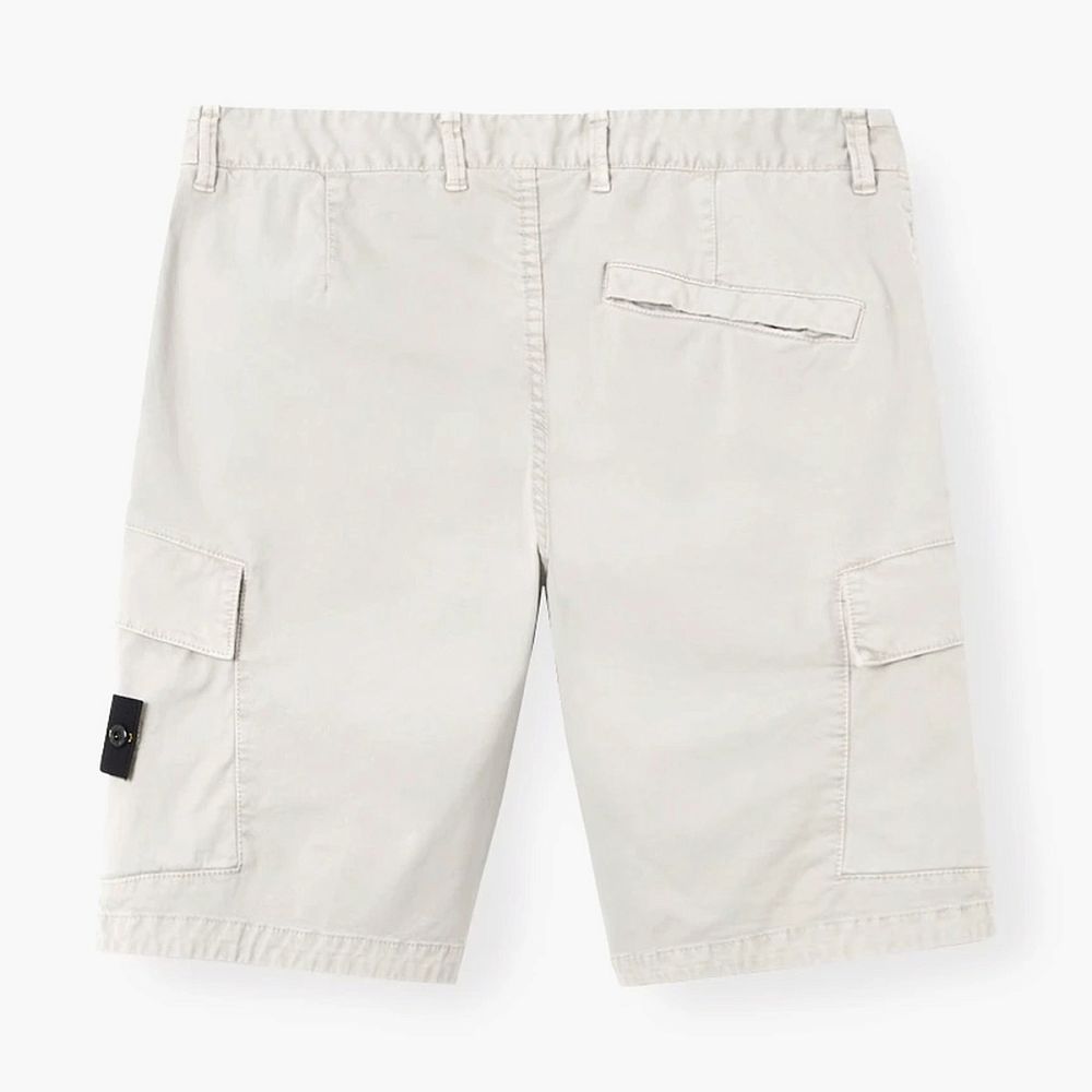 Stone Island Organic Cotton Stretch Broken Twill Cargo Shorts Pearl Grey