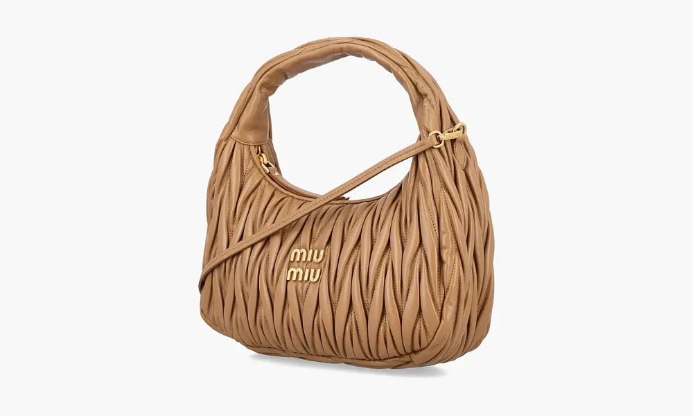 Miu Miu Wander Matelasse Nappa Leather Hobo Bag Caramel