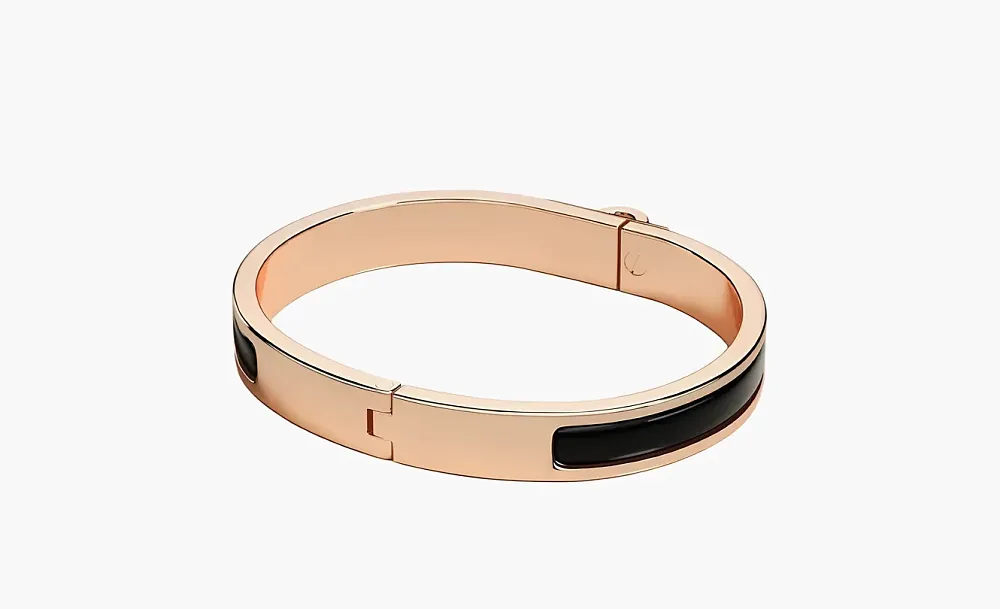 HERMES Enamel Rose Gold-Plated Metal Bangles Black
