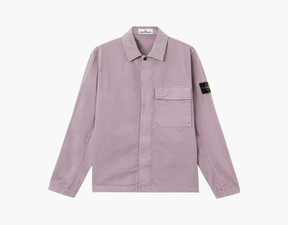 Stone Island Stretch Organic Cotton Twill Overshirt Purple Grey