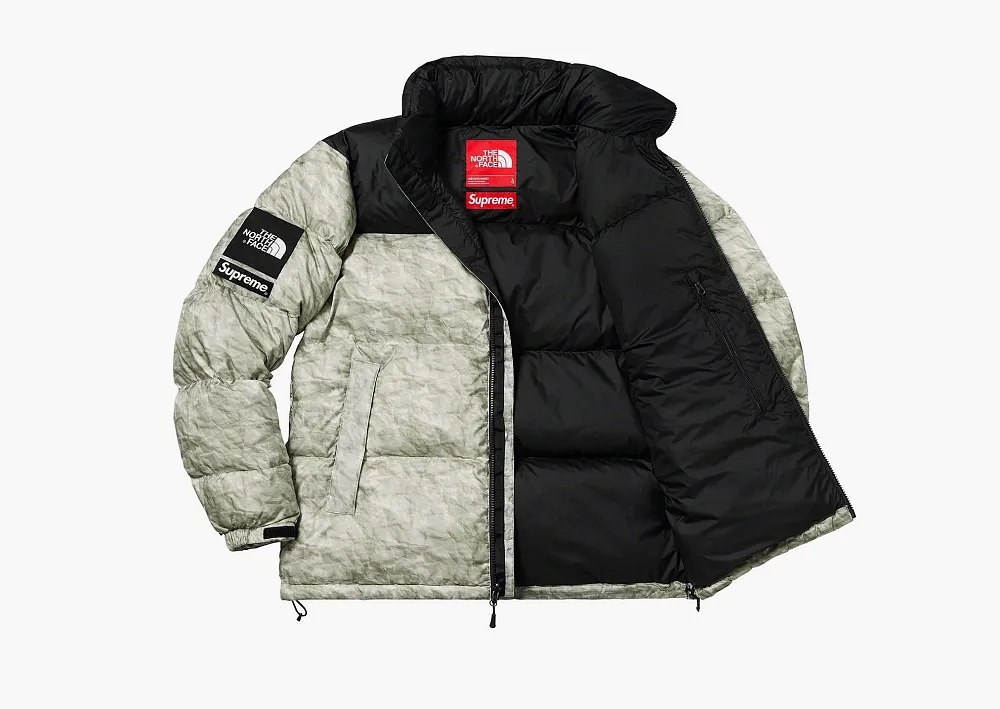 Supreme x The North Face Paper Print Nuptse Jacket Paper Print