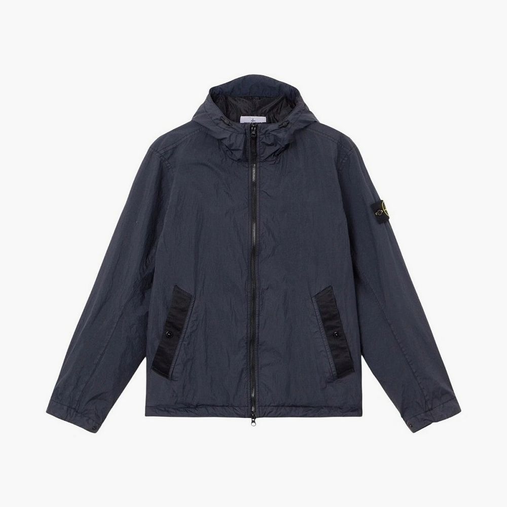 Stone Island Crinkle Reps NY Hooded Jacket Navy Blue